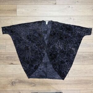 Cache Womens Burnout Velvet Kimono Wrap Paisley Sheer Batwing Cardigan Grey ML